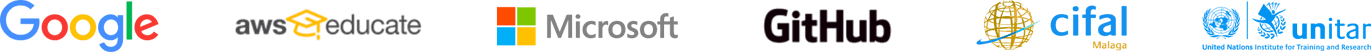 Logos de Alianzas: Google, AWS, Microsoft, Github, Cifal, Unitar